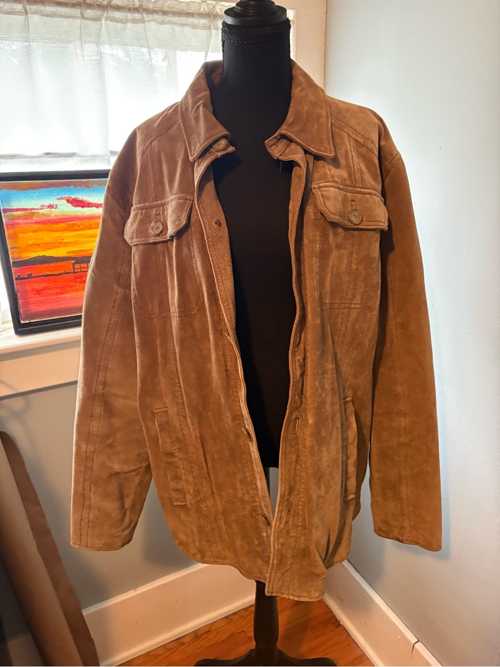 Vintage Wilsons Leather Jacket Light Brown Men’s Size Large Button Up Genuine